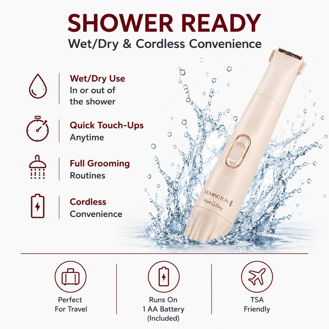 Remington Smooth & Silky Body & Bikini Kit. Cordless Bikini Trimmer and Shaver for Women. Waterproof for Grooming in the Shower. Beige - Image 6