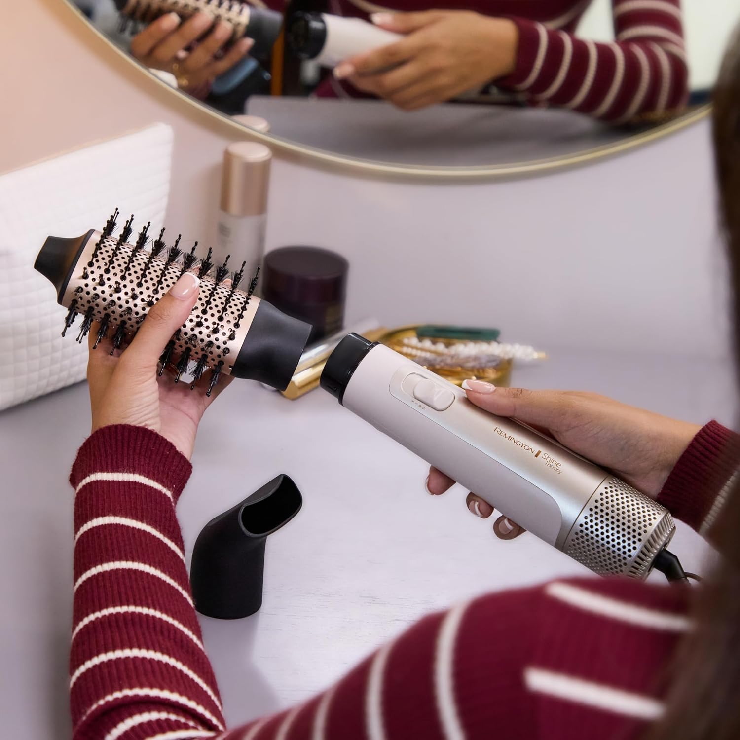 Remington Shine Therapy Hair Dryer Brush 2.4 Oval Hot Air Brush Keratin Argan Oil Ionic Anti-Frizz Ceramic Volumizer 1100W Blowout Styler for Smooth Frizz-Free Salon Hair - Image 11
