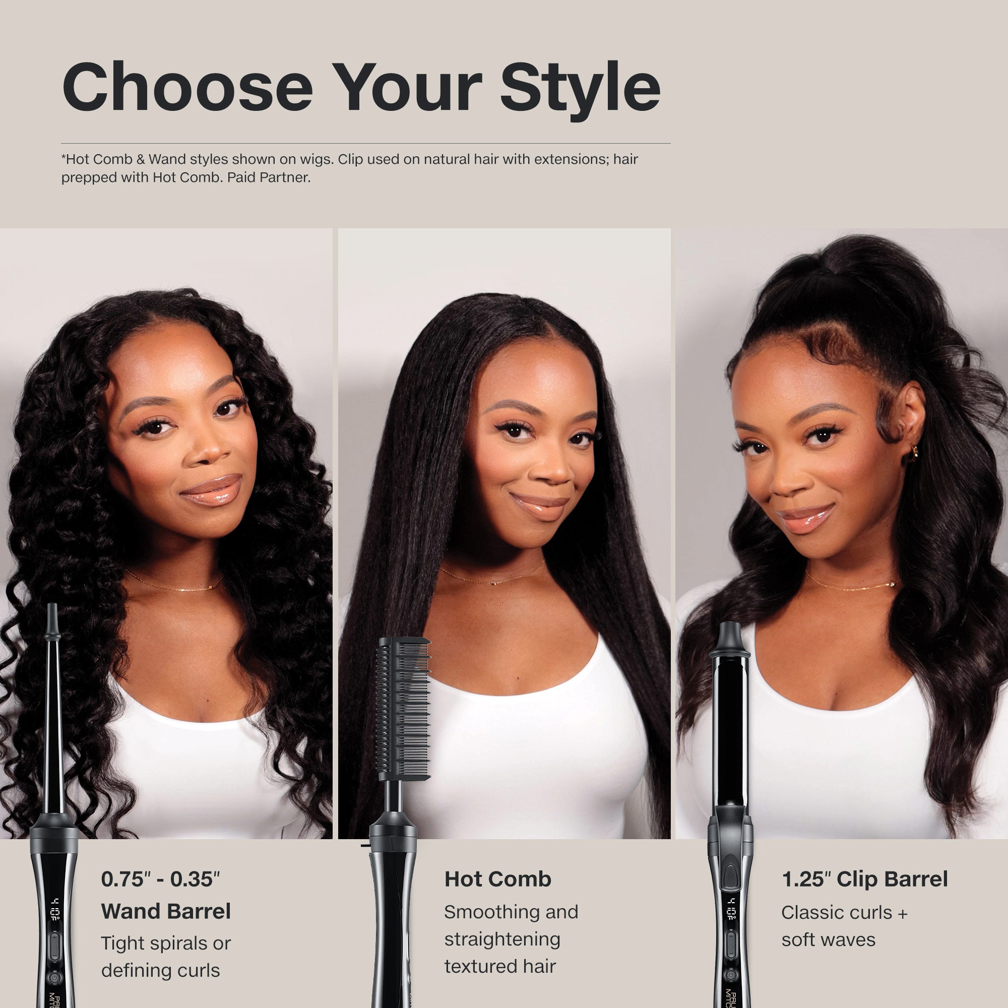 Paul Mitchell Texture 3-in-1 Interchangeable Curling Iron & Hot Comb - Image 2